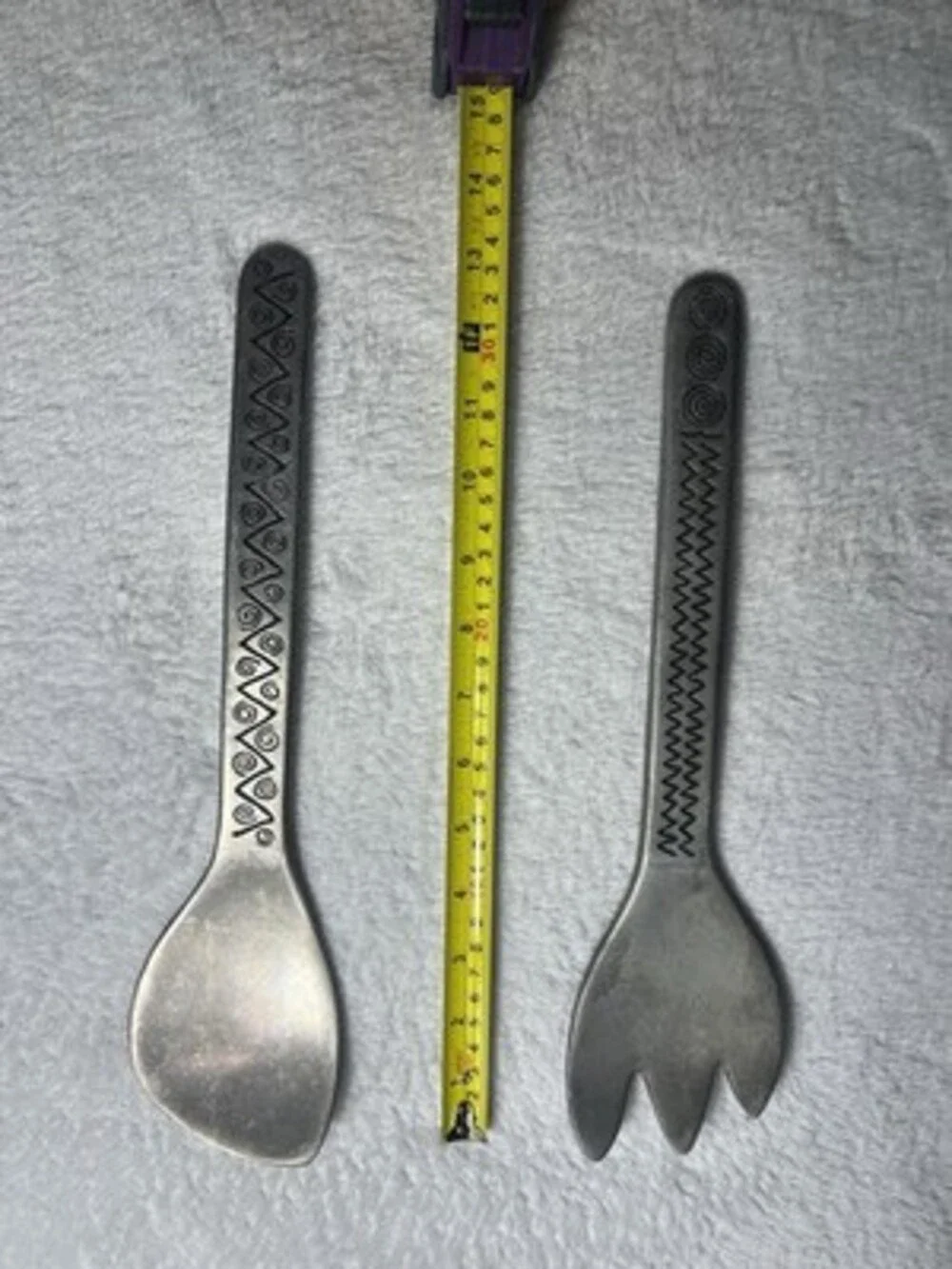 Vintage Wilton Armetale Pewter Salad Servers Set Tribal Aztec Southwestern 12